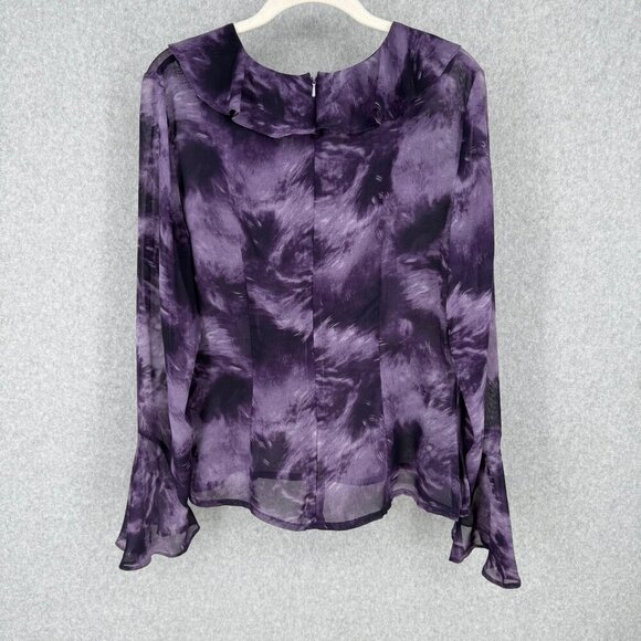 Newport News VTG Sheer Flutter Sleeve Blouse Size 8 Purple Fairy Grunge Whimsy - Picture 6 of 13